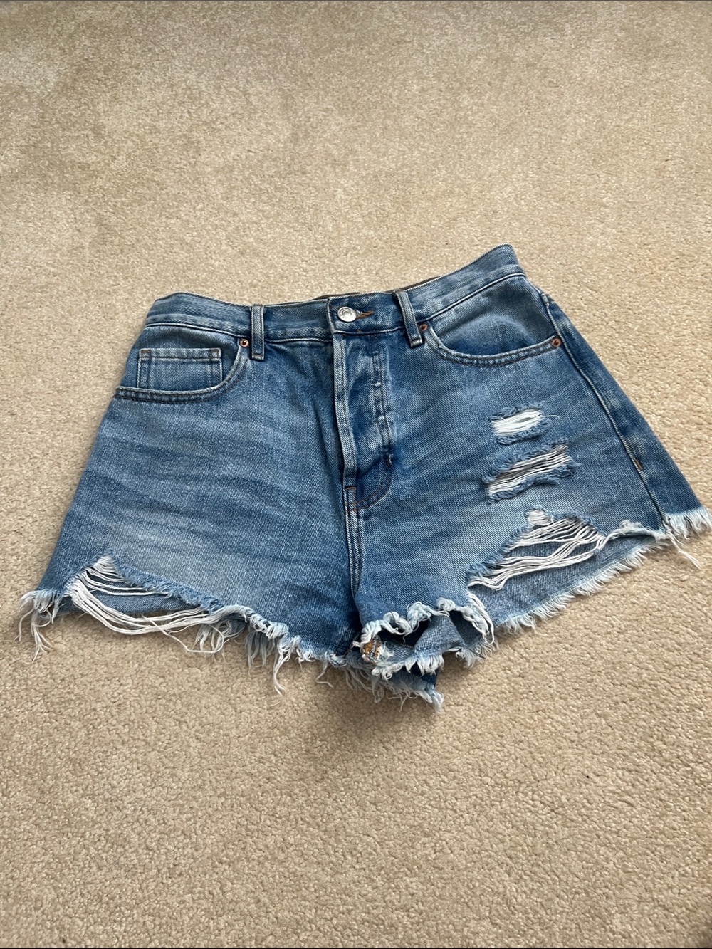 Pacsun Women's Distressed Blue Denim High-Rise Shorts Size 26